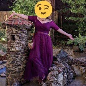 Purple lilac tulle lace up US4 bridesmaid / prom / evening dress maxi A-line